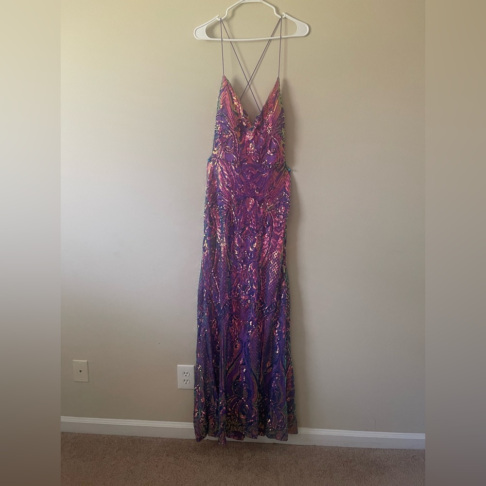 Windsor Purple and Pink Sequin Prom Dress